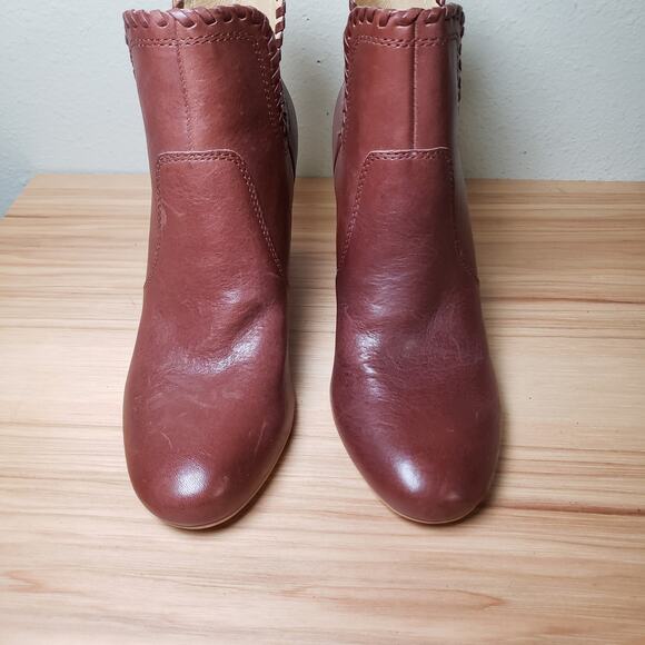 Lucky Brand Women\'s 7.5 Sivya Block Heel Ankle Bootie Rust Brown‎ Woven Western main image 4